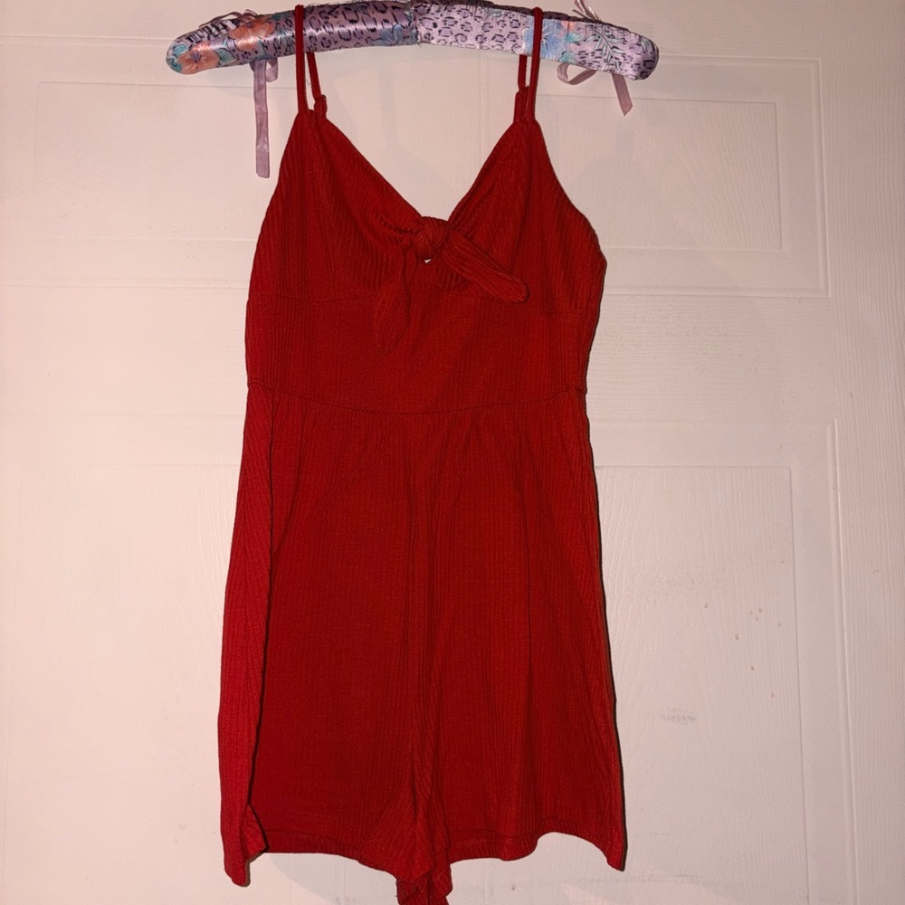 Forever 21 Red Sleeveless Romper with Tie Front